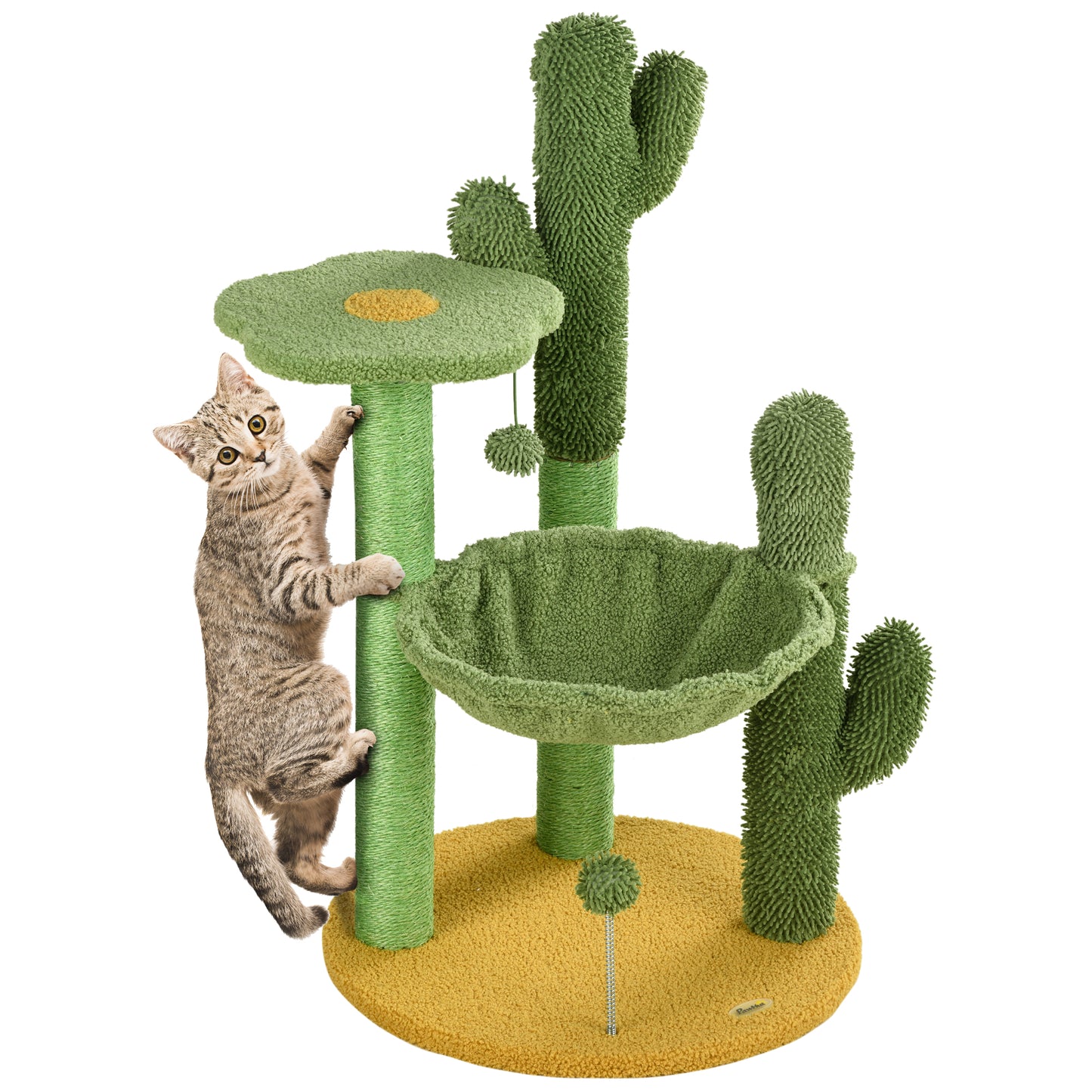 PawHut Cactus Tree for Indoor Cats, Modern Cat Tower with Hammock, Green