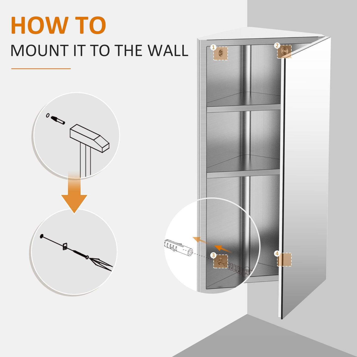 Homcom stainless steel floating corner cabinet