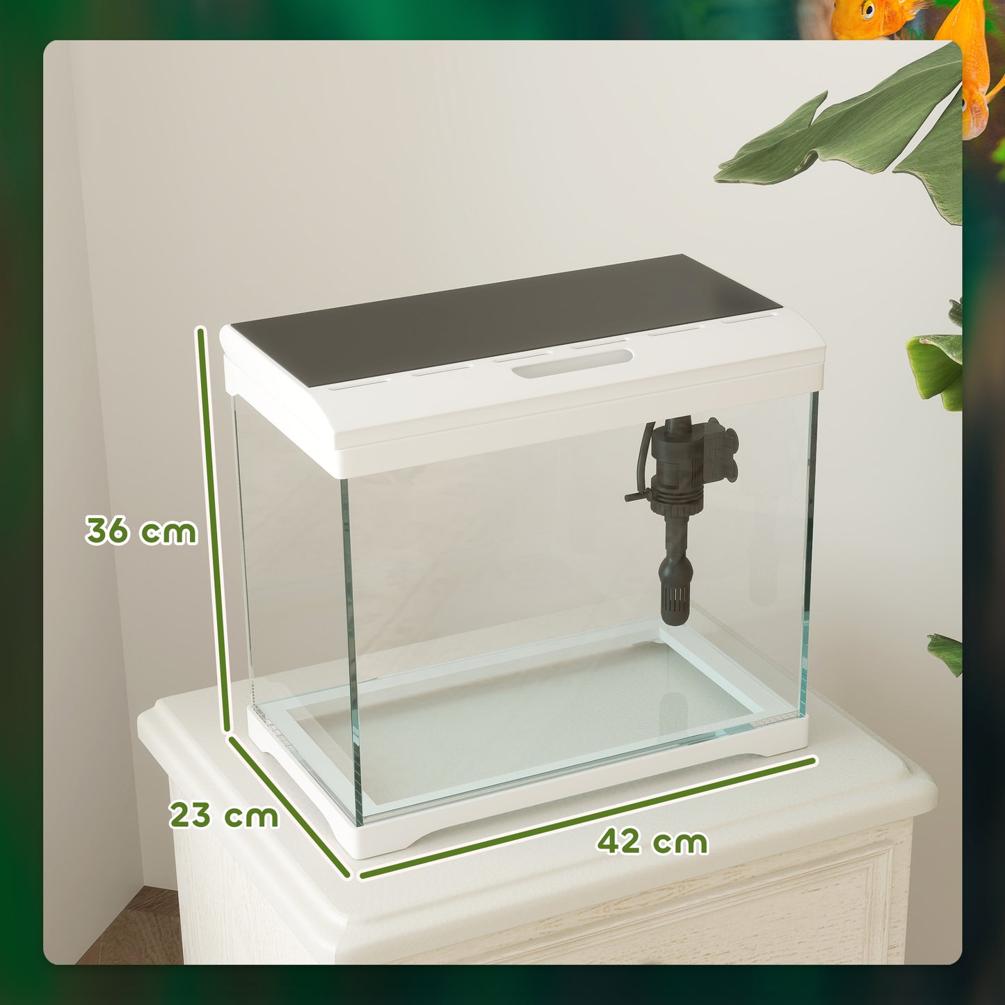 PawHut 27L Glass Fish Tank with Filter System, LED Light, Water Pump, White