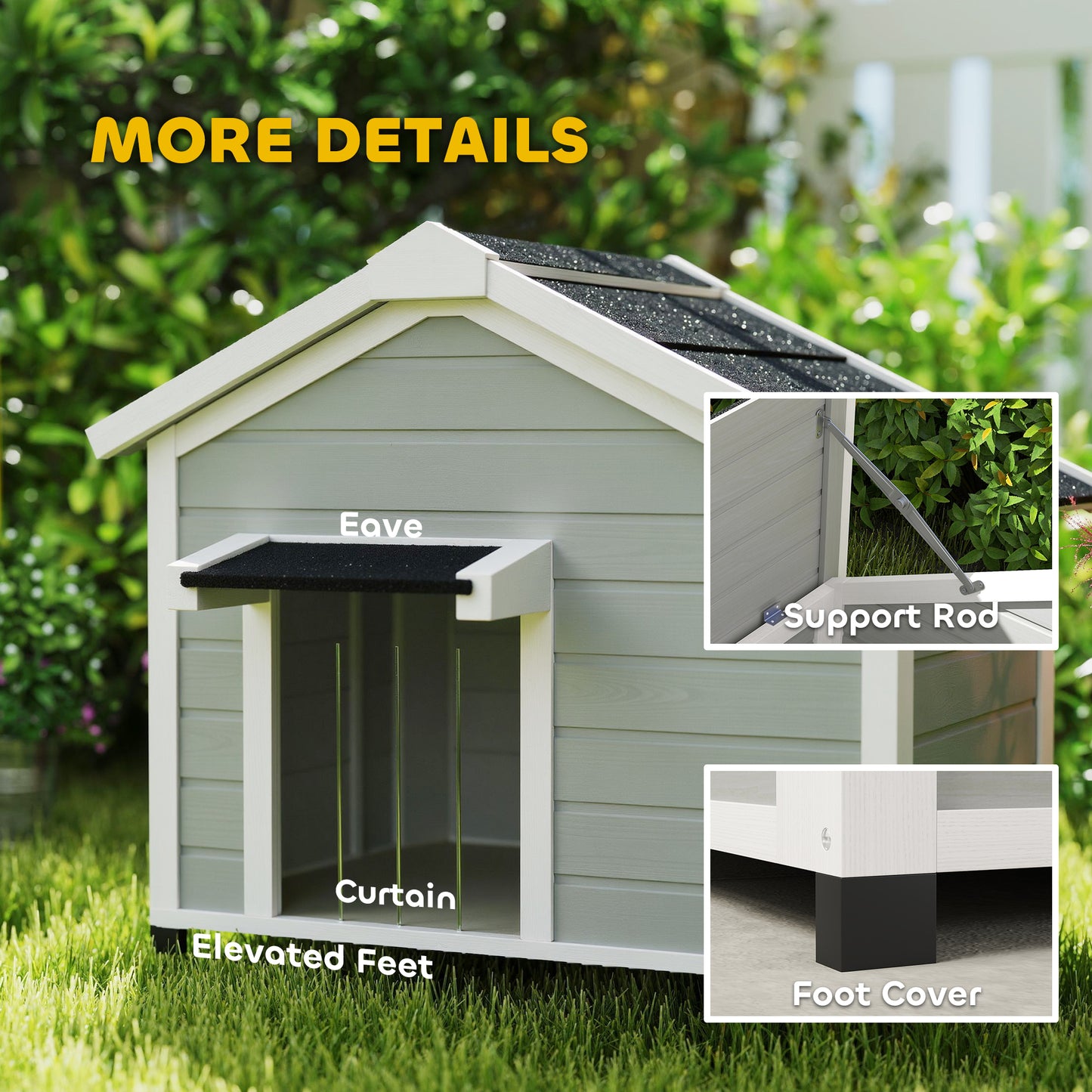 Wooden Dog House, Dog Kennel Outdoor w/ Openable Roof, Removable Floor, Curtain