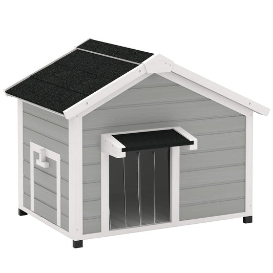 Wooden Dog House, Dog Kennel Outdoor w/ Openable Roof, Removable Floor, Curtain