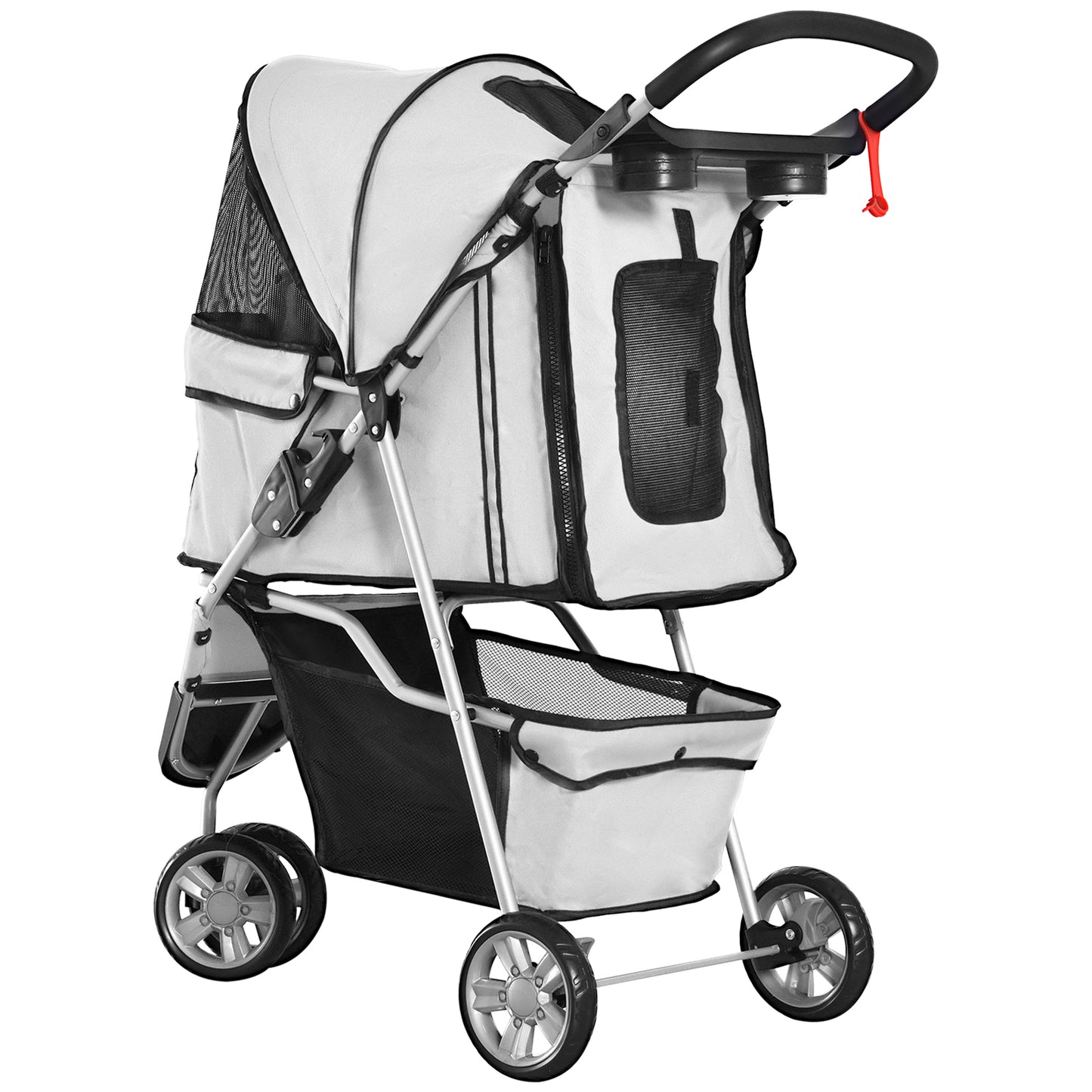 Pet Stroller Pushchair Carrier for Cat Puppy with 3 Wheels Grey Pawhut