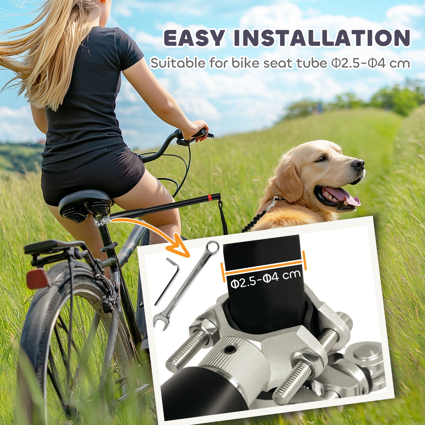 PawHut Dog Lead for Bicycle, Easy Installation, for Cycling, Training