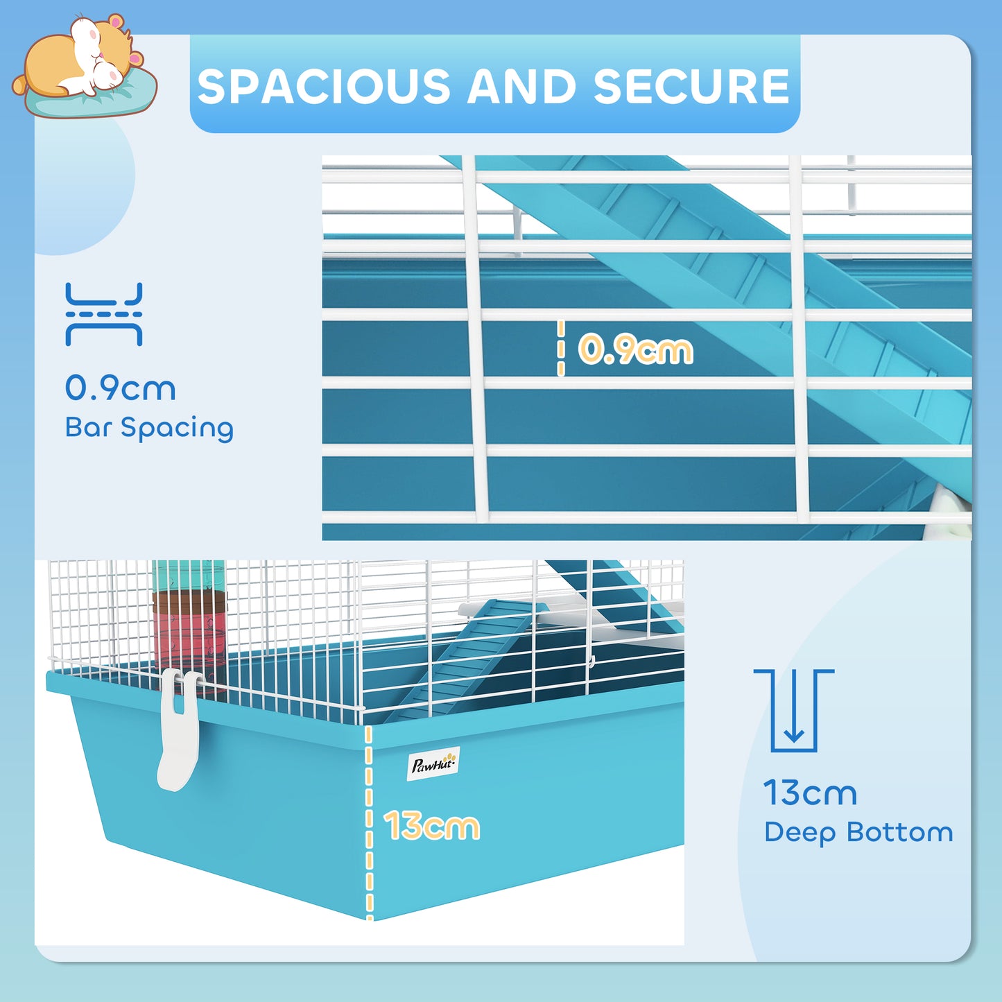 PawHut 4 Tier Hamster Cage with Tubes, for Drawf, 58 x 36 x 65cm, Light Blue