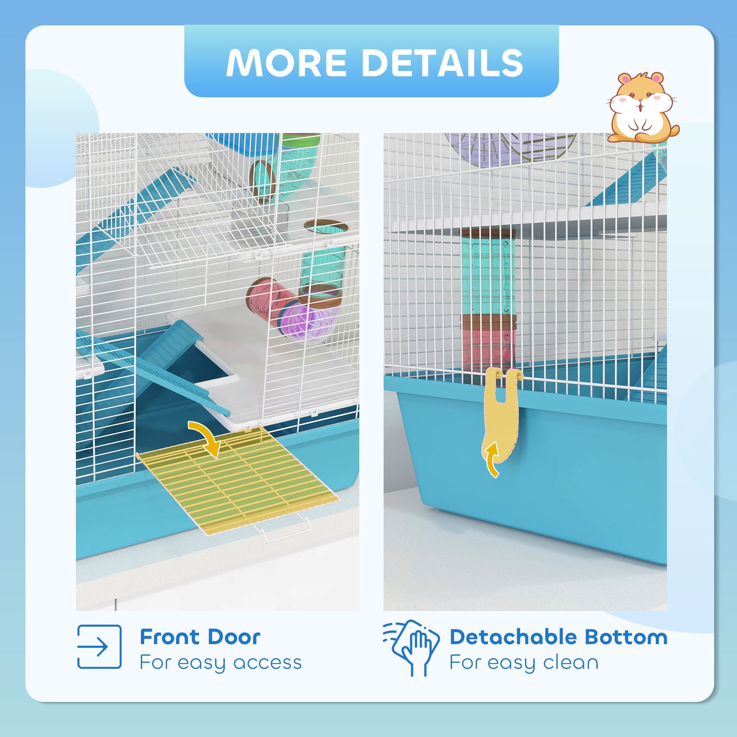 PawHut 4 Tier Hamster Cage with Tubes, for Drawf, 58 x 36 x 65cm, Light Blue