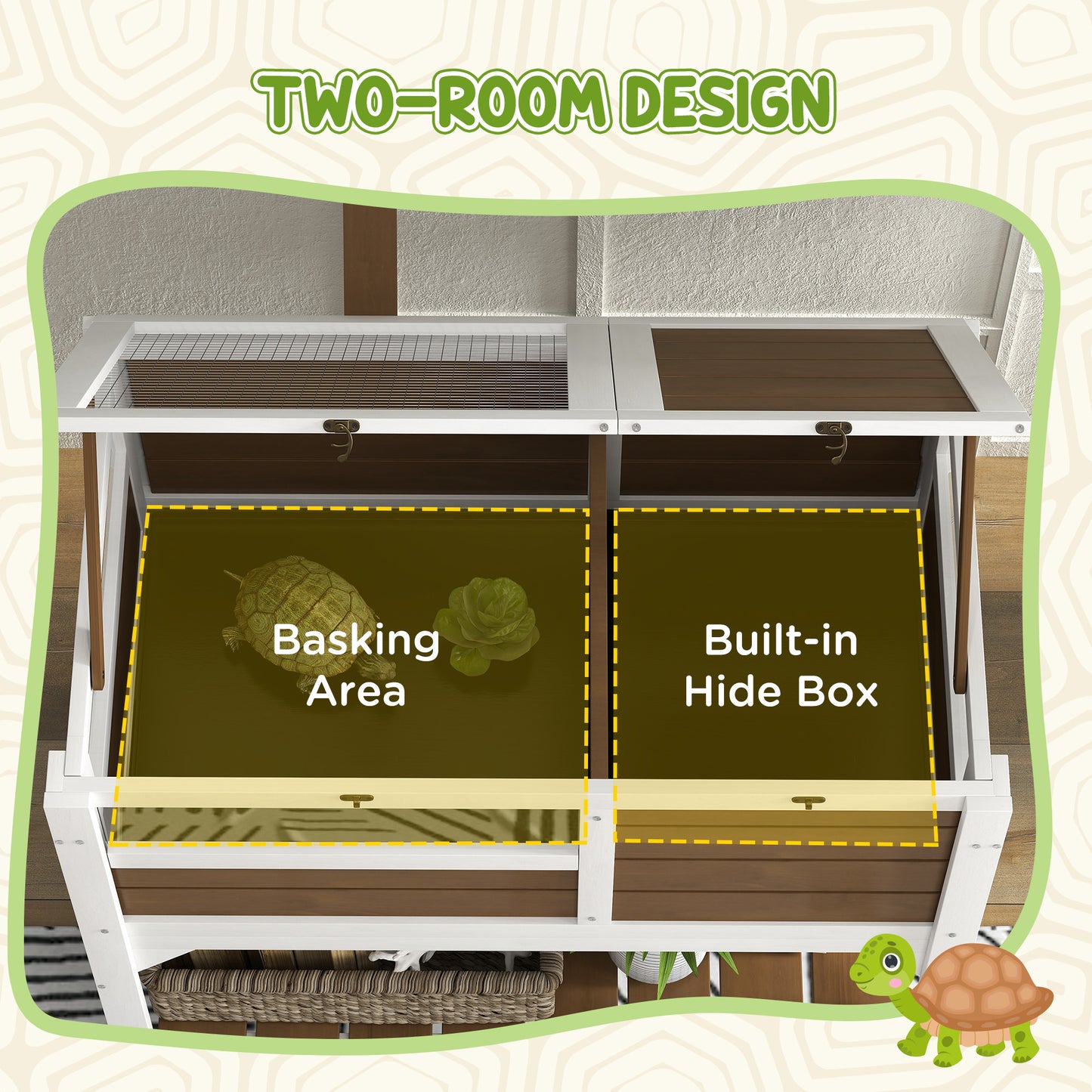 PawHut Wooden Tortoise House w/ Run, Shelter, Shelf, Lamp Holder - Brown