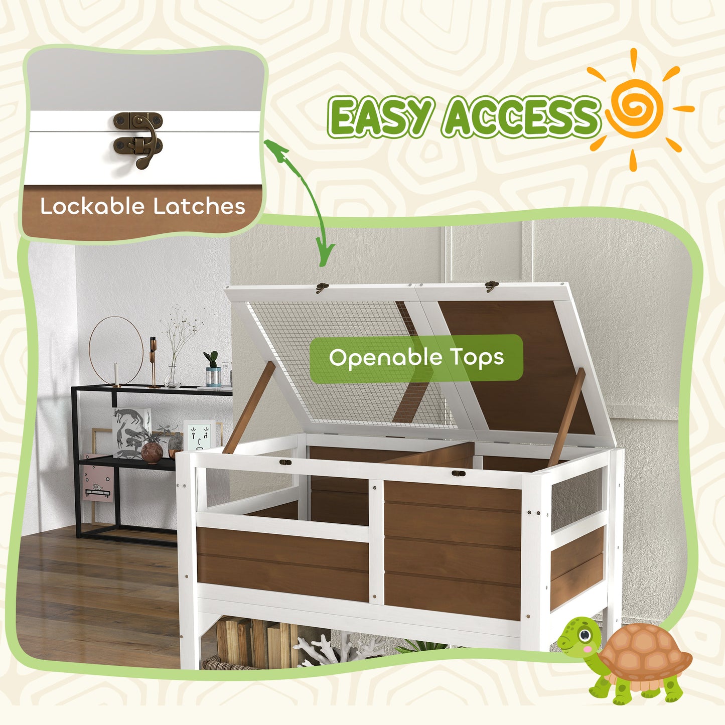 PawHut Wooden Tortoise House w/ Run, Shelter, Shelf, Lamp Holder - Brown