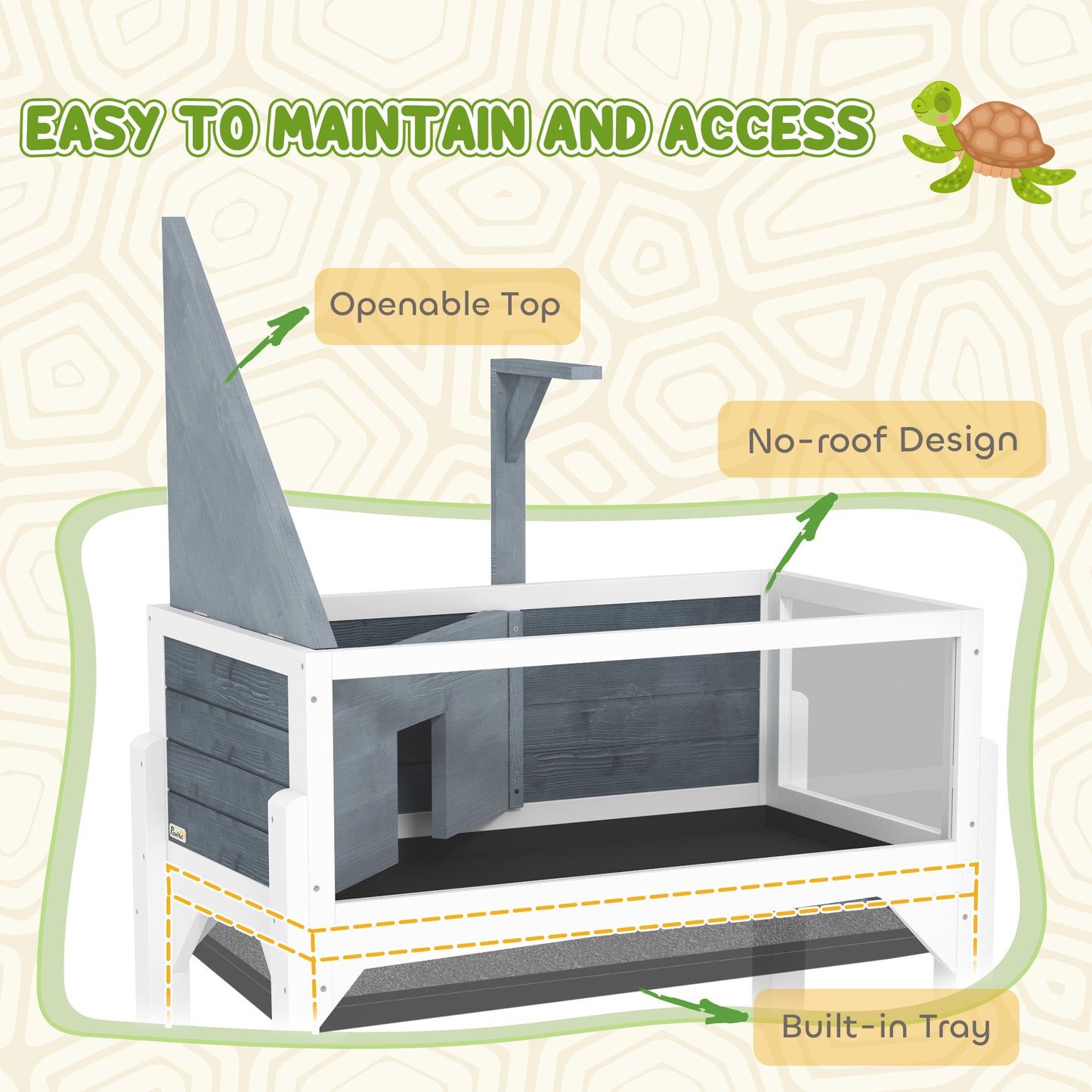 PawHut Wooden Tortoise House with Storage Shelf, Clear Observation Windows