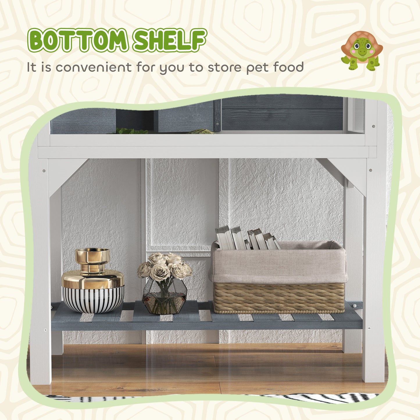 PawHut Wooden Tortoise House with Storage Shelf, Clear Observation Windows