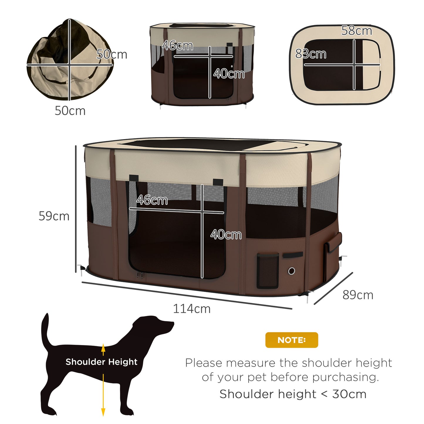 PawHut Portable Dog Pen for Puppies, Rabbits, Kittens, Guinea Pigs - Brown