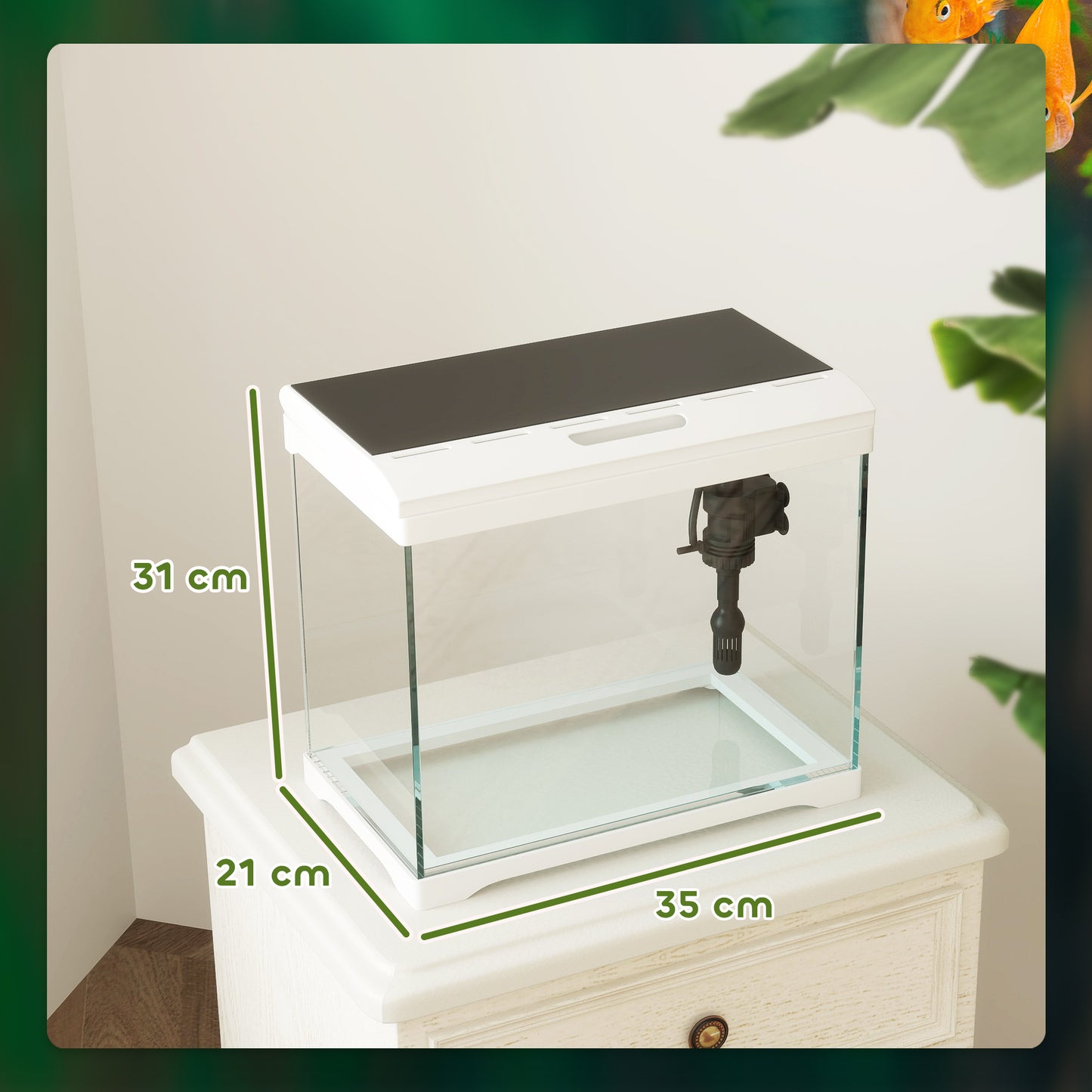 PawHut 17L Glass Fish Tank with Filter System, LED Light, Water Pump, White