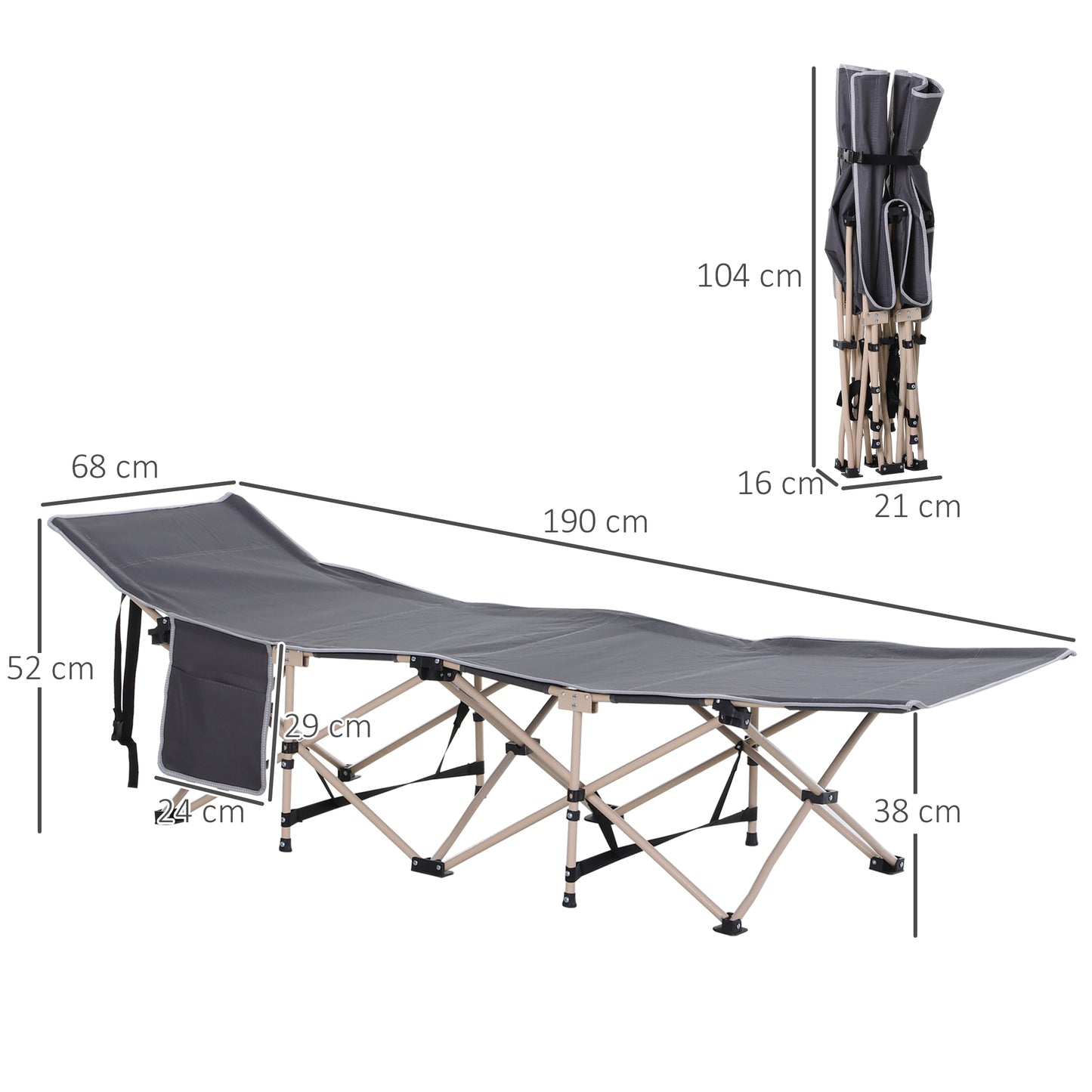 Outsunny Single Portable Outdoor Military Sleeping Bed Camping Cot Grey