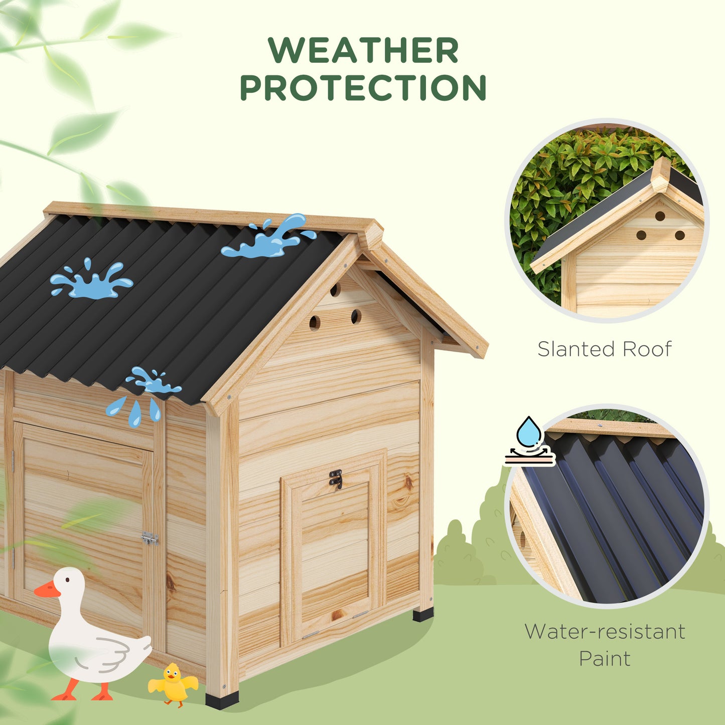 PawHut Wooden Duck House, Poultry Coop with Double Doors, Openable Roof