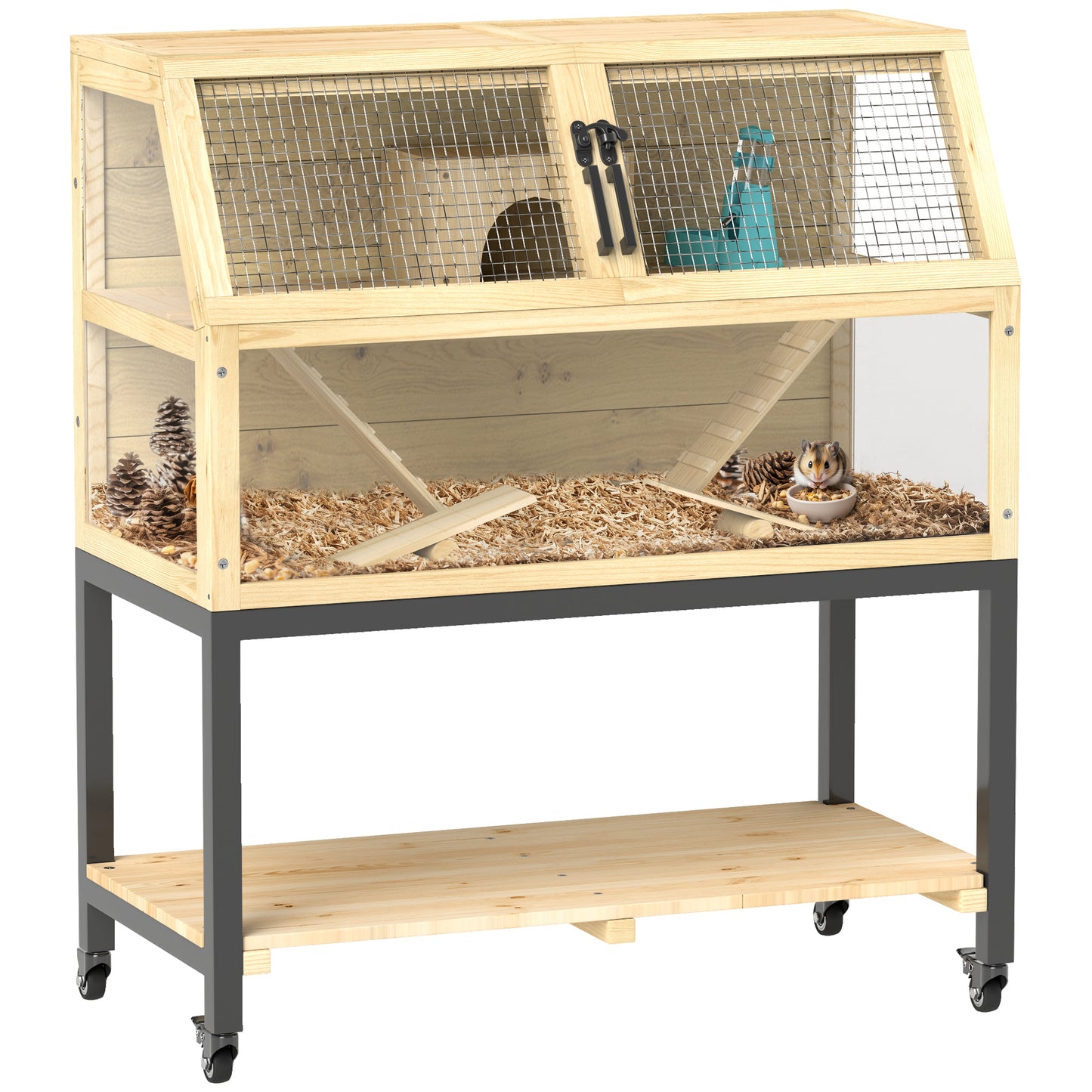 PawHut Wooden Hamster Cage with Storage Shelf