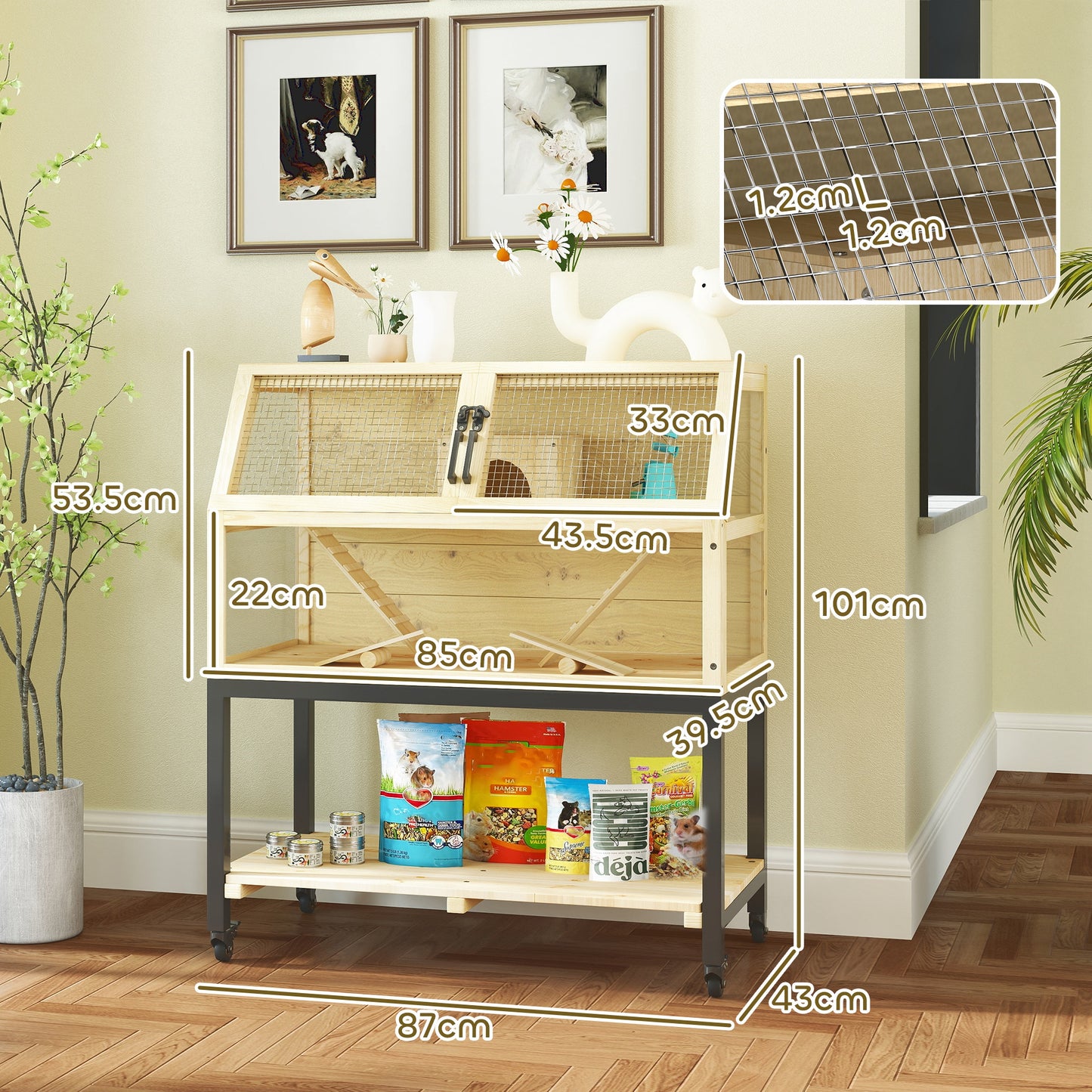 PawHut Wooden Hamster Cage with Storage Shelf