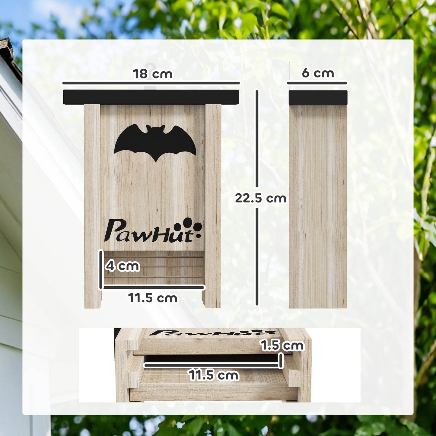 PawHut 3PCs Bat Boxes Designed to Attract Bats, 18 x 6 x 22.5 cm