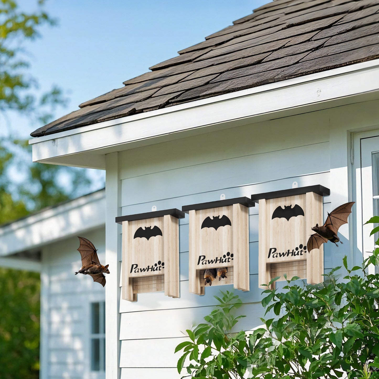 PawHut 3PCs Bat Boxes Designed to Attract Bats, 18 x 6 x 22.5 cm