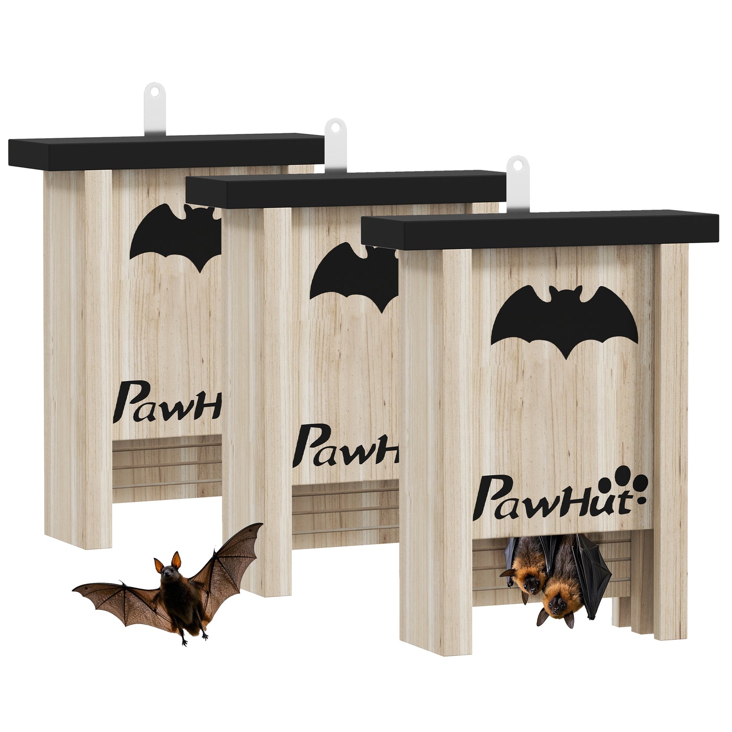 PawHut 3PCs Bat Boxes Designed to Attract Bats, 18 x 6 x 22.5 cm