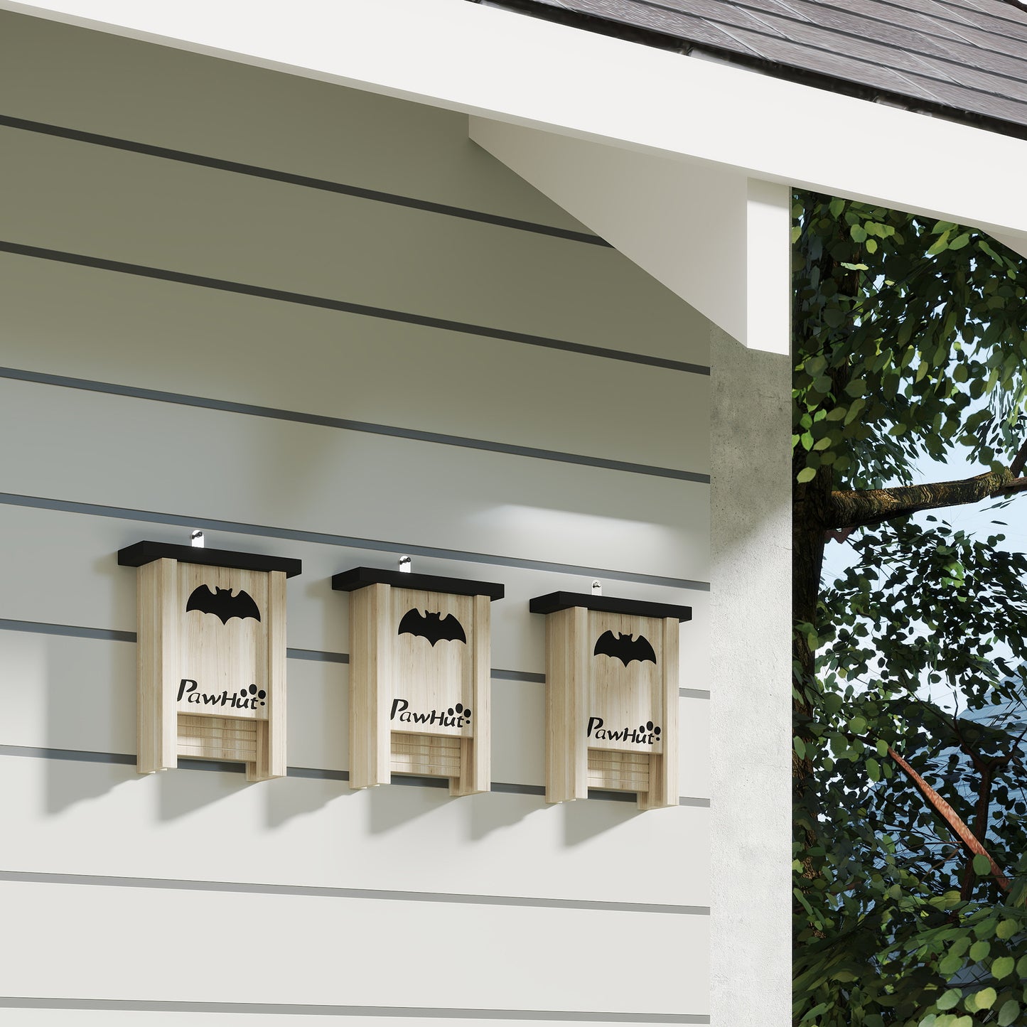 PawHut 3PCs Bat Boxes Designed to Attract Bats, 18 x 6 x 22.5 cm