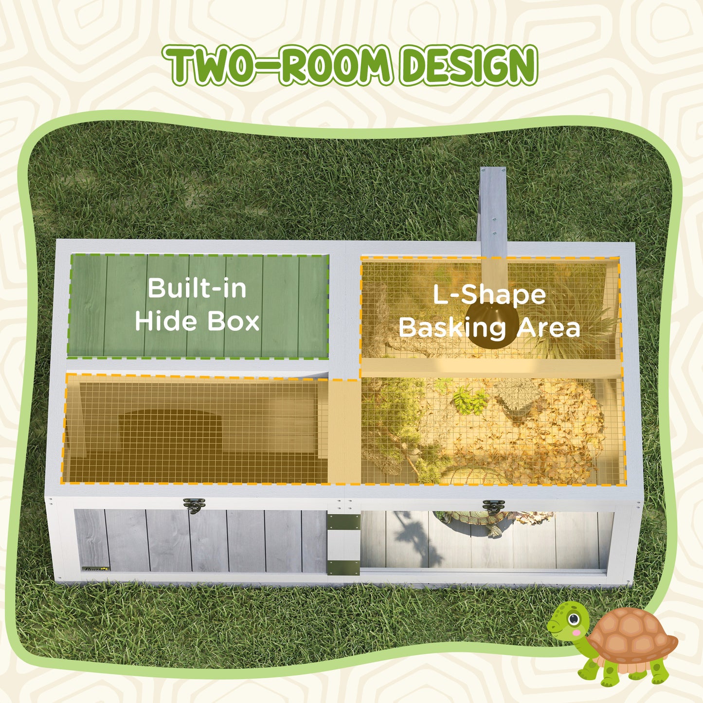 PawHut Wooden Tortoise House with Lamp Holder, Clear Observation Windows