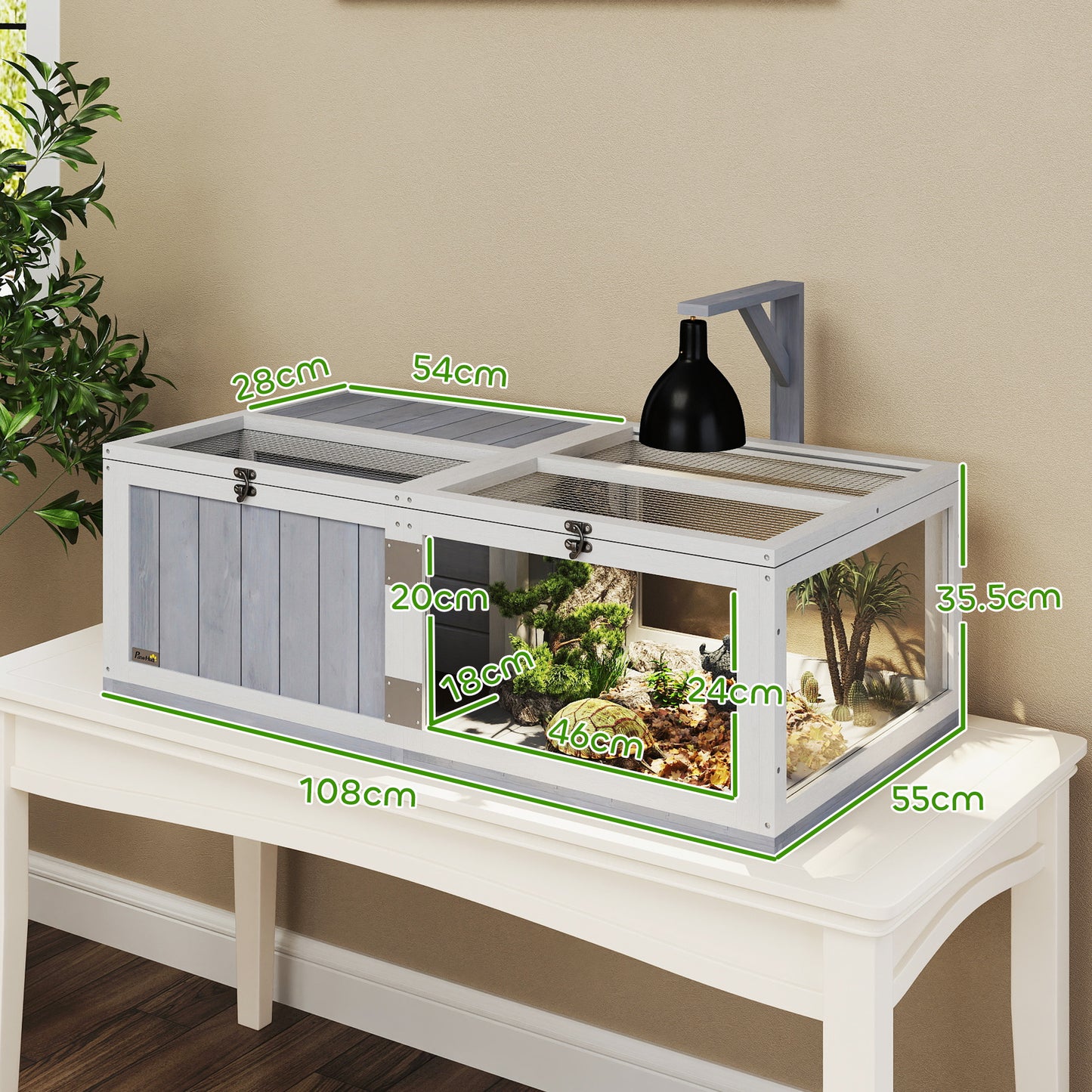 PawHut Wooden Tortoise House with Lamp Holder, Clear Observation Windows