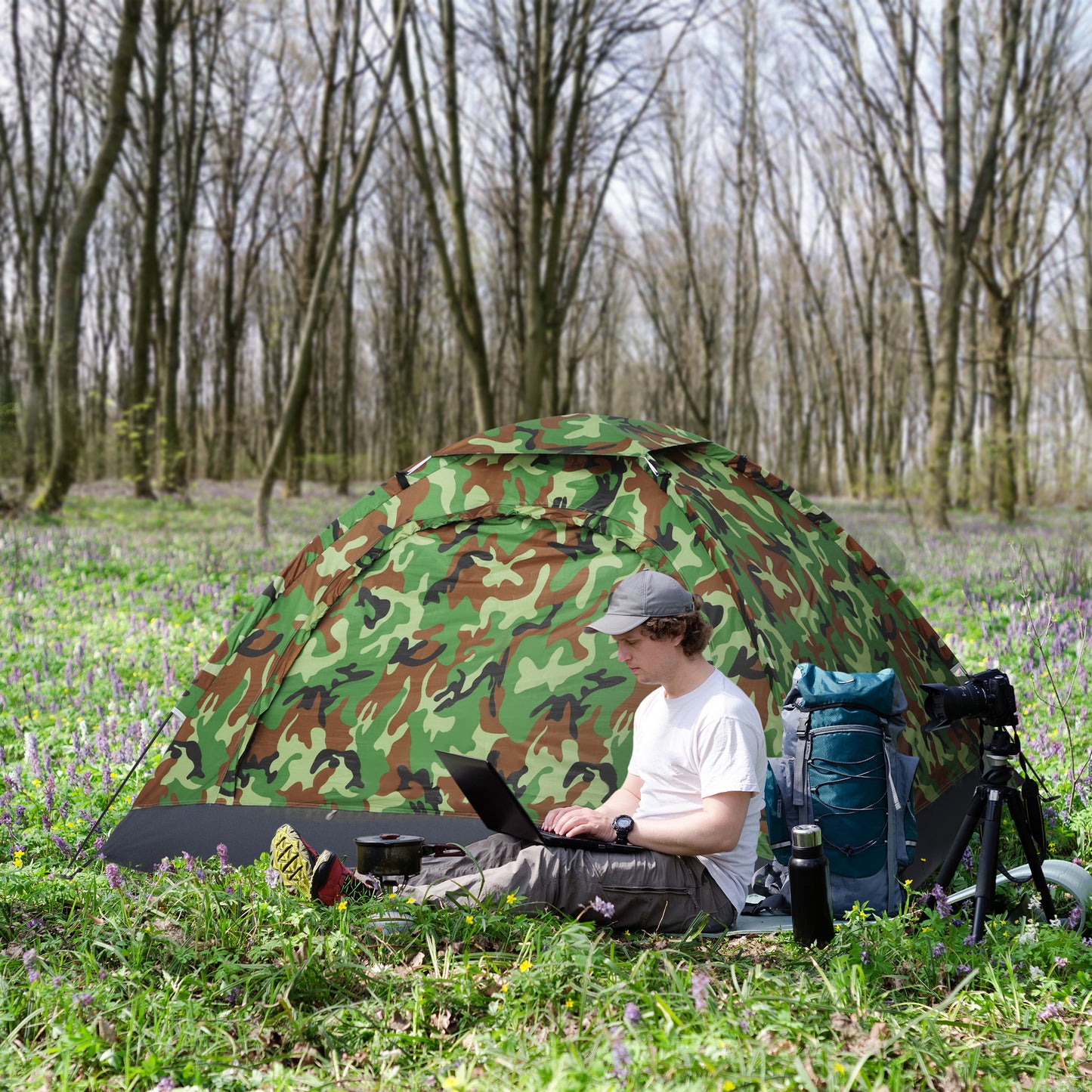 Camping Tent for 2 Person Dome Tent w/ Storage Pocket Multicoloured Outsunny