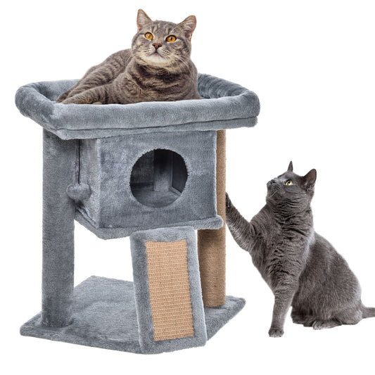 Cat Tree Activity Centre W/ Scratching Pad, Toy Ball, Cat House - Grey Pawhut