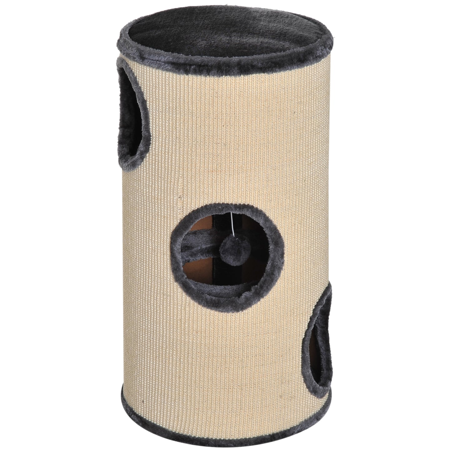 Cat Scratching Barrel Sisal Activity Center 3 Dens Observation Deck 70H Pawhut