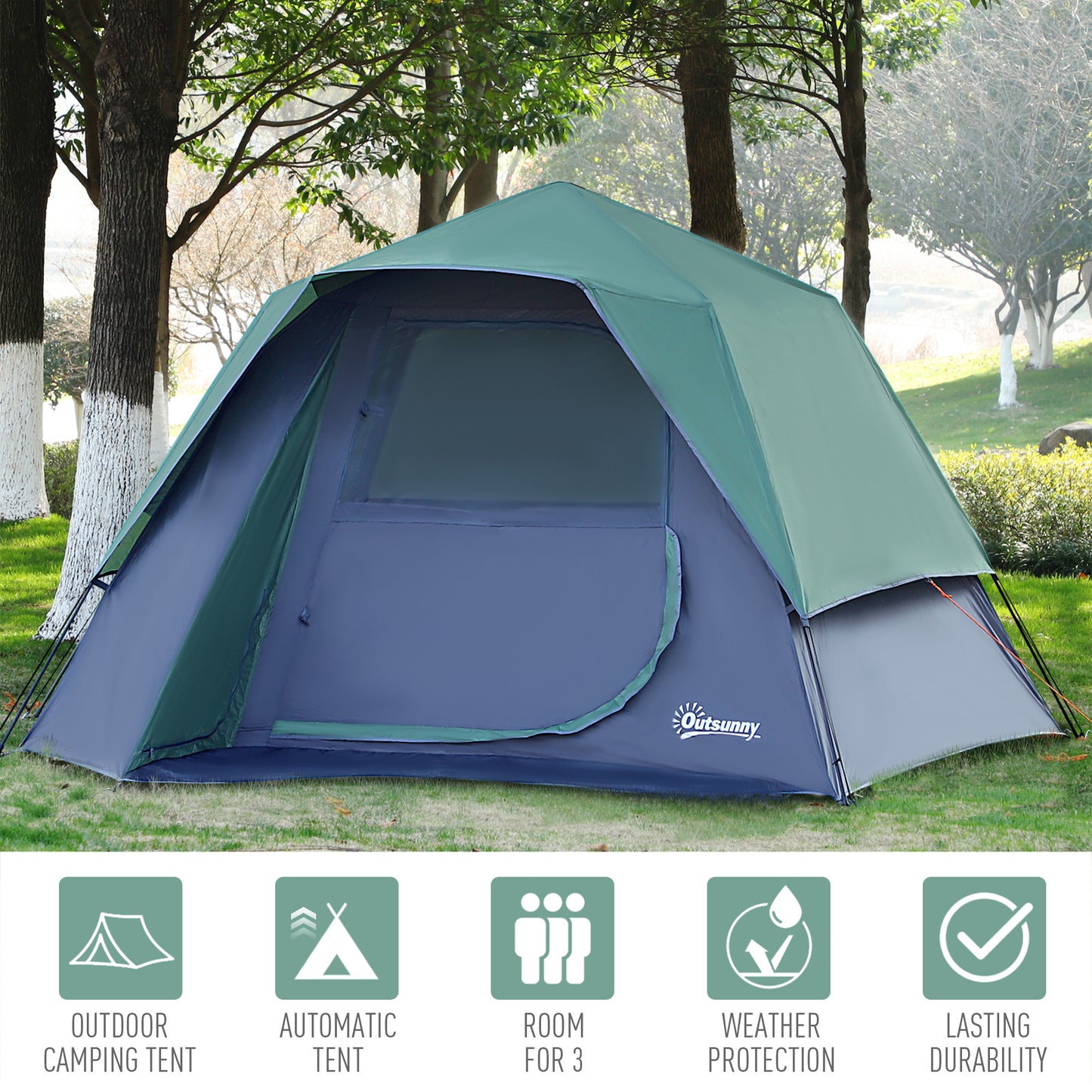 Family Pop-Up Camping Tent W/ Removable Waterproof Rainfly Outsunny