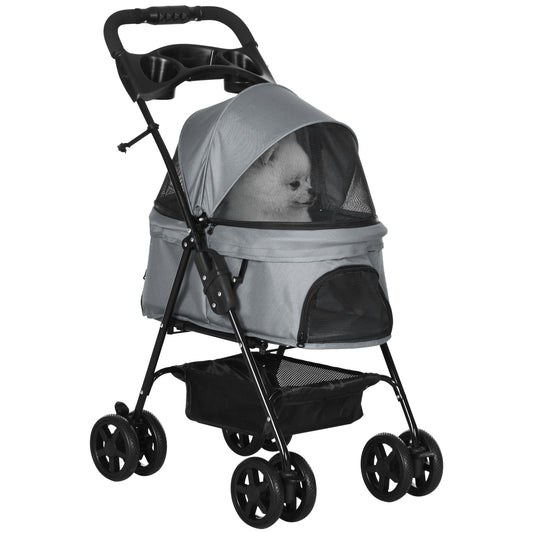 Pet Stroller No-Zip Foldable Travel Carriage with Brake Basket Adjustable Canopy