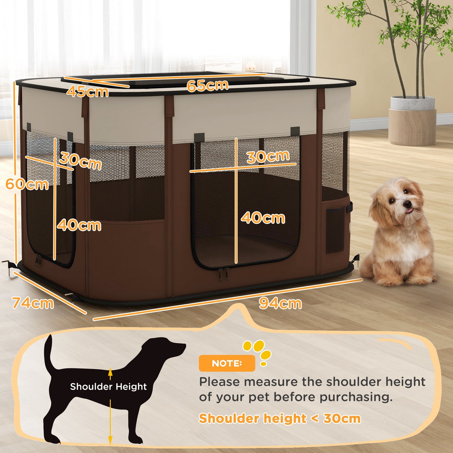 PawHut Portable Dog Pen for Puppies, Rabbits, Kittens, Guinea Pigs - Brown