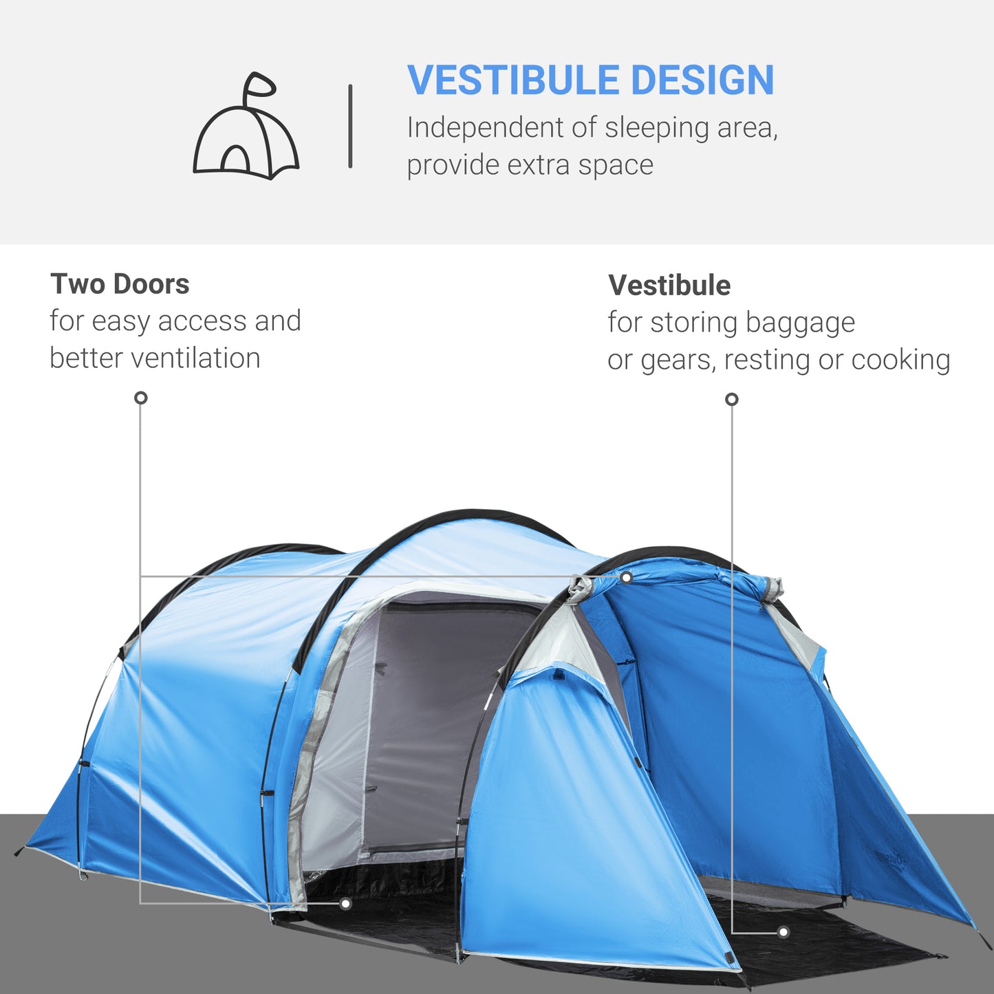 3 Man Camping Tent w/ 2 Rooms Porch Vents Rainfly Weather-Resistant Outsunny