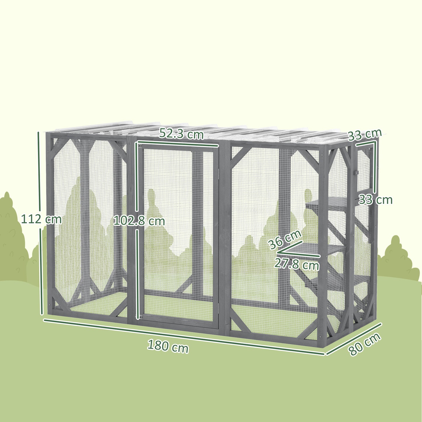 PawHut 71"Wooden Cat House with 3 Platforms, Large Door for Multiple Cats