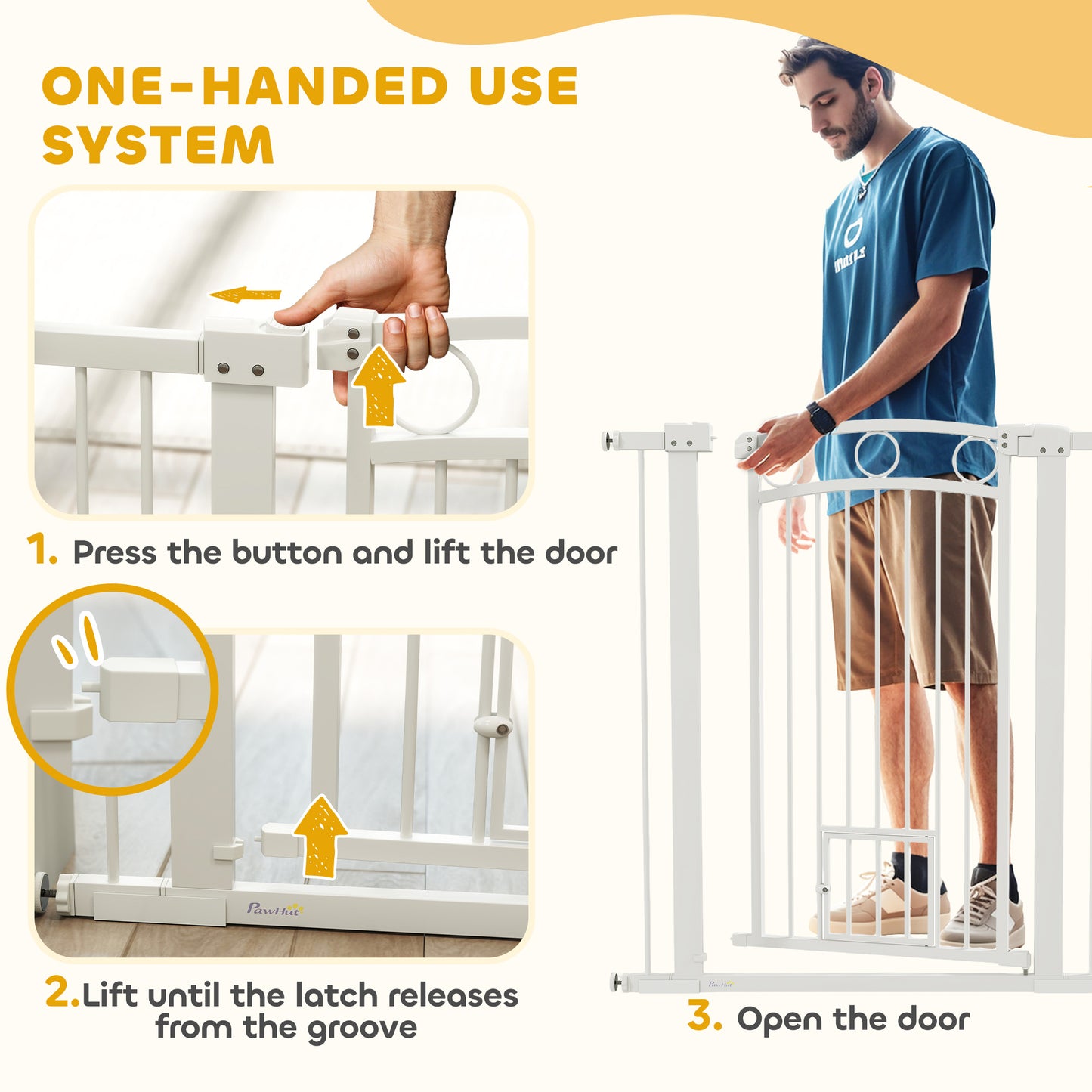 PawHut Stair Gate with Cat Door, Adjustable Width, 76-104cm and 106cm Tall
