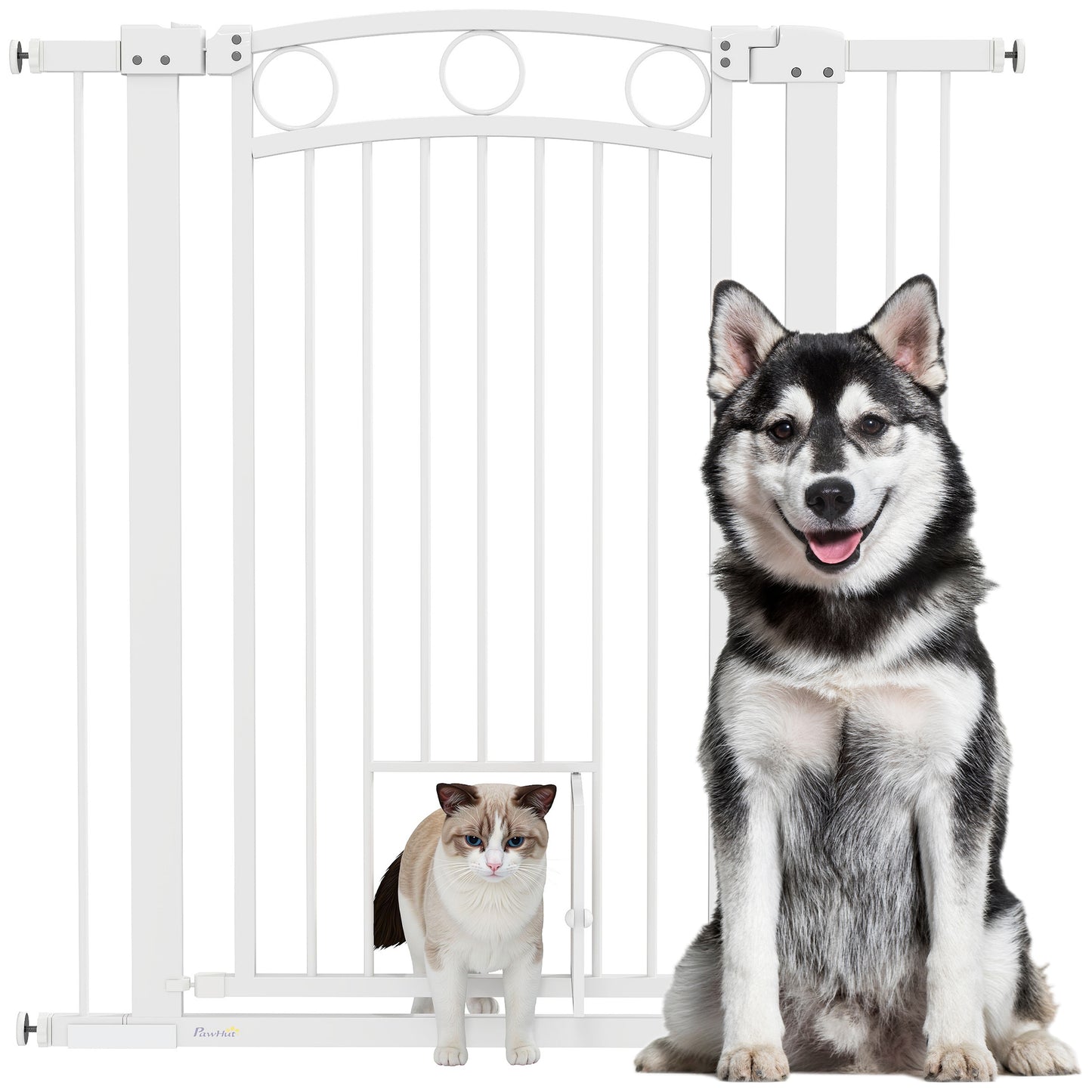 PawHut Stair Gate with Cat Door, Adjustable Width, 76-104cm and 106cm Tall