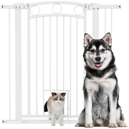 PawHut Stair Gate with Cat Door, Adjustable Width, 76-104cm and 106cm Tall