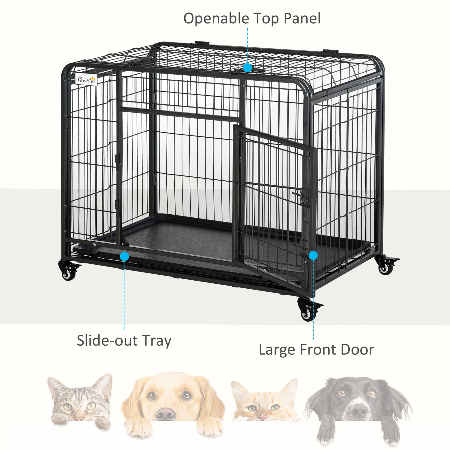 PawHut 69.5x94cm Metal Dog Cage Kennel w/ Locking Door & Wheels Medium Pets