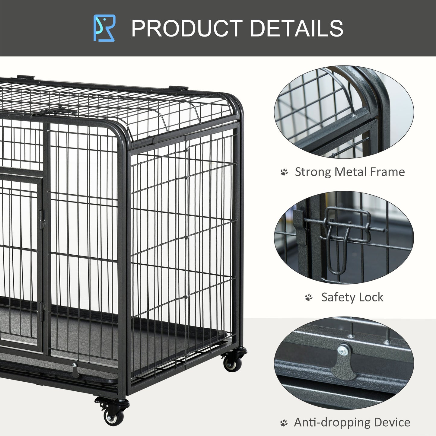 PawHut 69.5x94cm Metal Dog Cage Kennel w/ Locking Door & Wheels Medium Pets