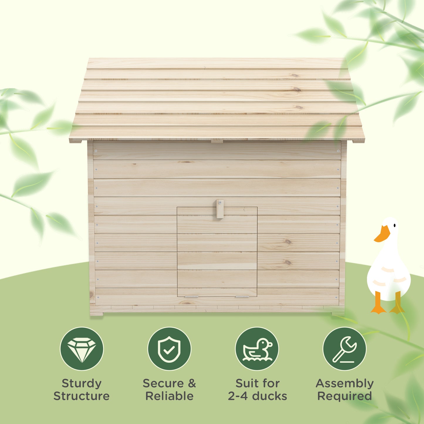 PawHut Wooden Duck House w/ Openable Roof, Raised Base, Air Holes - Natural