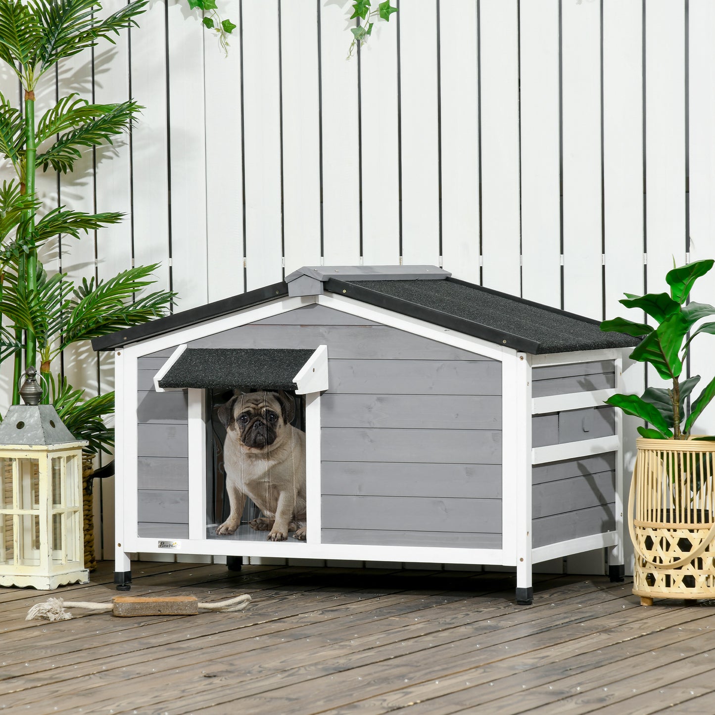 PawHut Wooden Dog Kennel for Outside 97L x 72W x 65Hcm, Grey