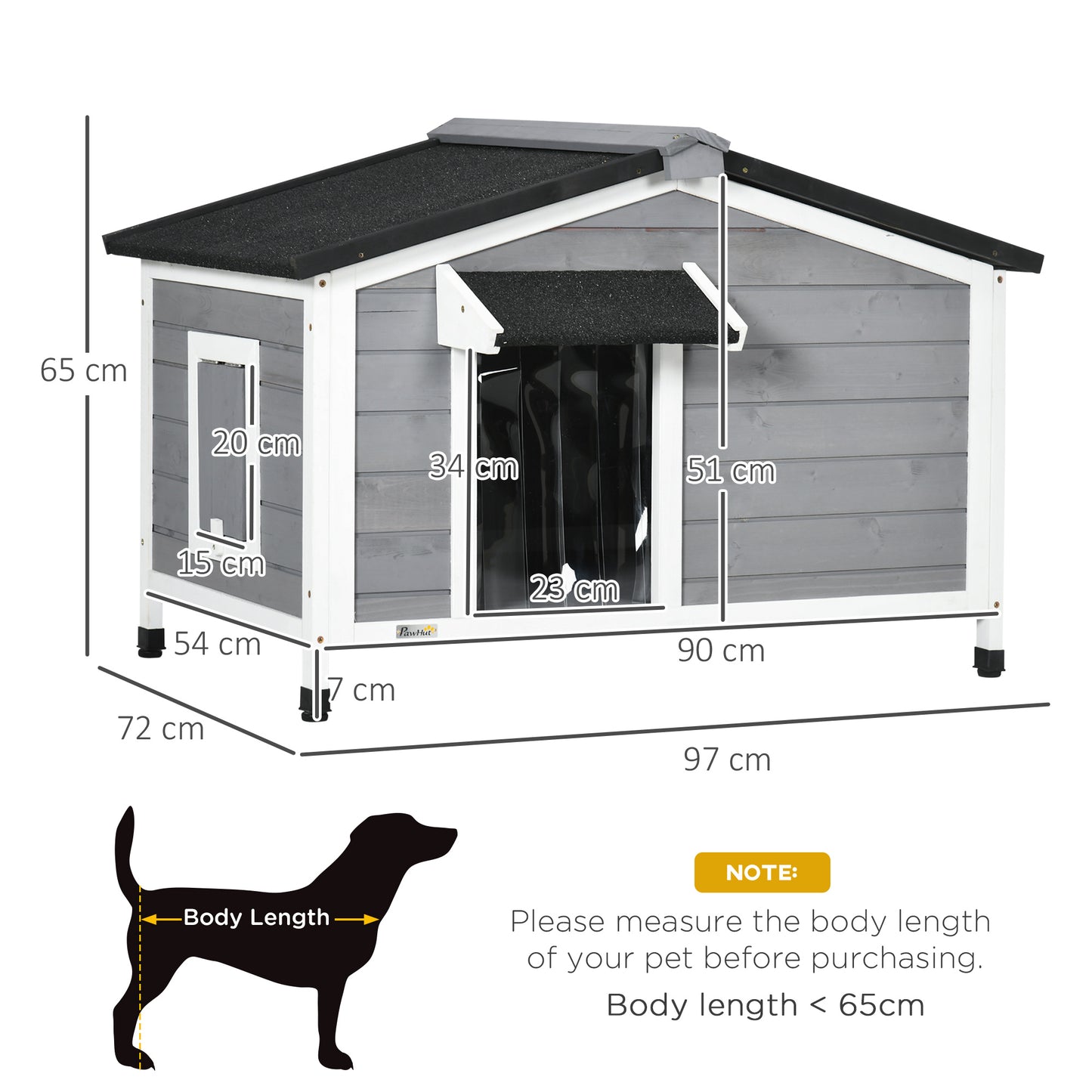 PawHut Wooden Dog Kennel for Outside 97L x 72W x 65Hcm, Grey