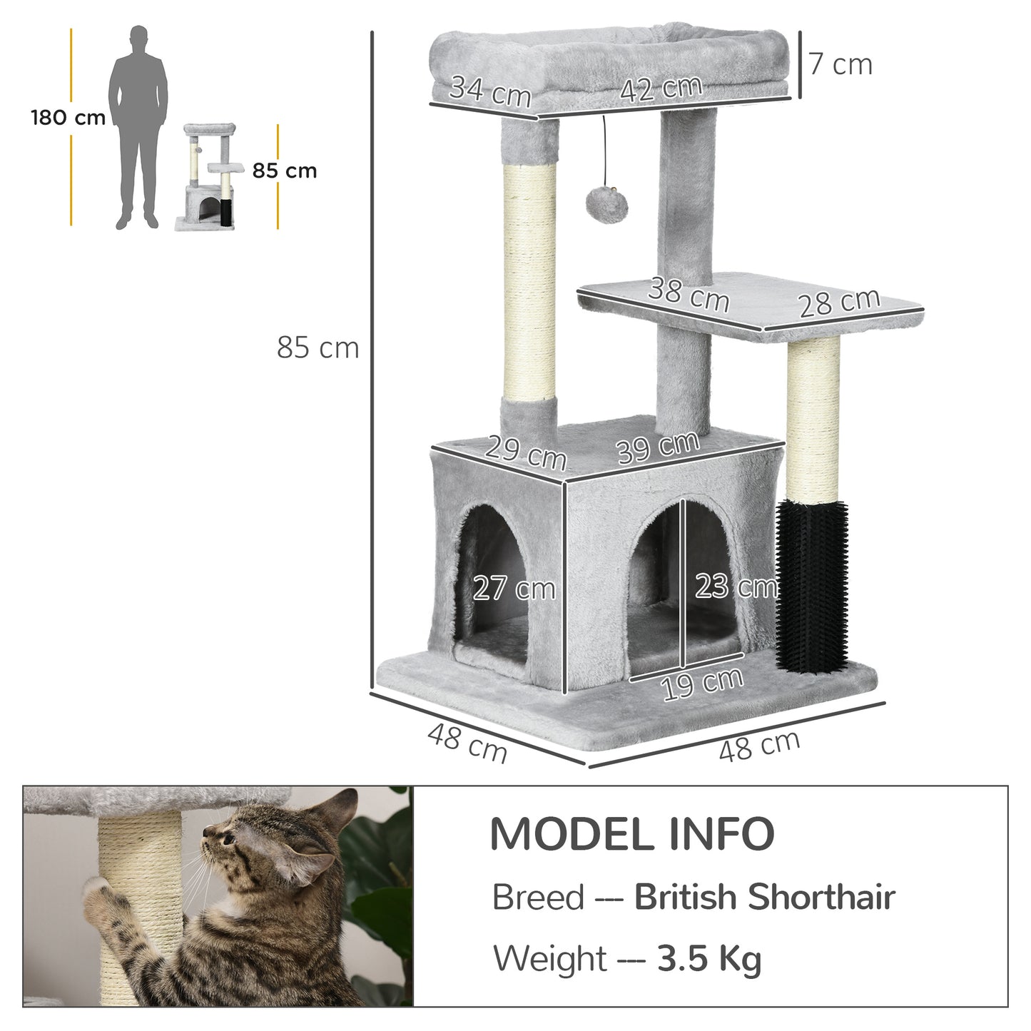 Cat Tree Climbing Activity Center with Scratching Massage Toy Hanging Ball