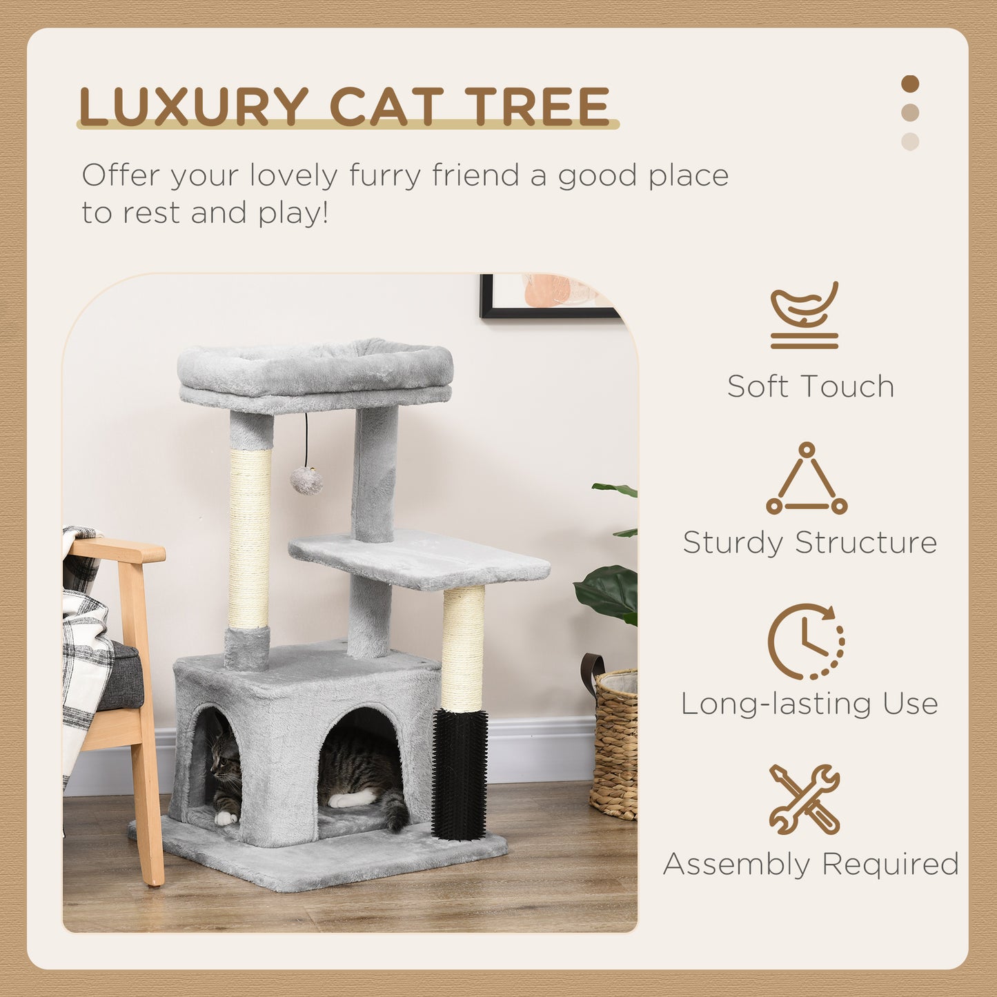 Cat Tree Climbing Activity Center with Scratching Massage Toy Hanging Ball