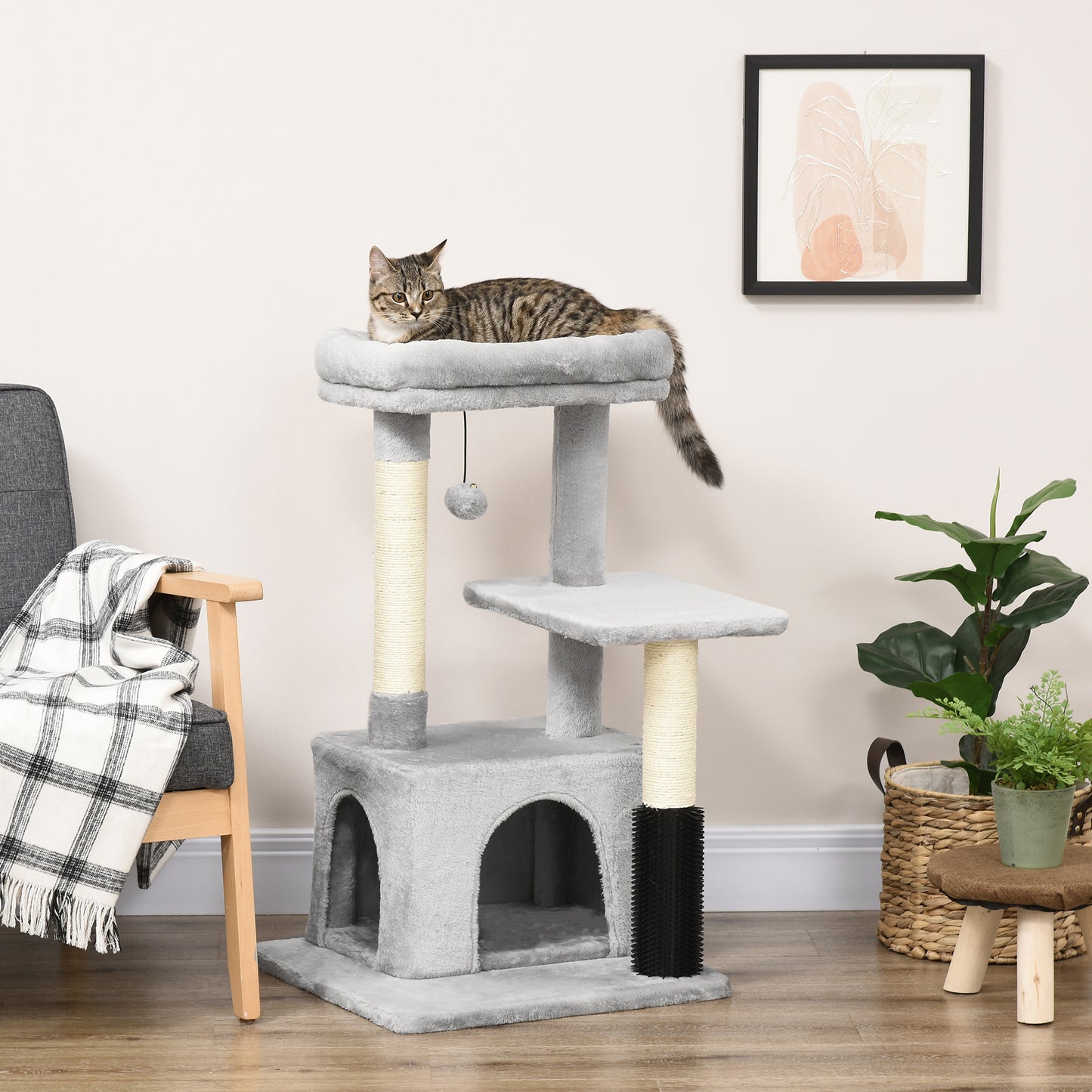 Cat Tree Climbing Activity Center with Scratching Massage Toy Hanging Ball