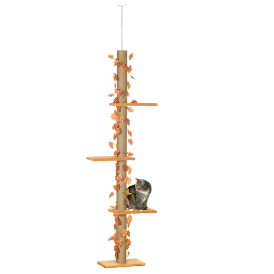 242cm Adjustable Floor-To-Ceiling Cat Tree w/ Anti-Slip Kit - Orange