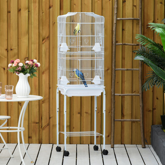 Bird Cage for Budgie Finch Canary Parakeet W/ Stand Sliding Tray White Pawhut