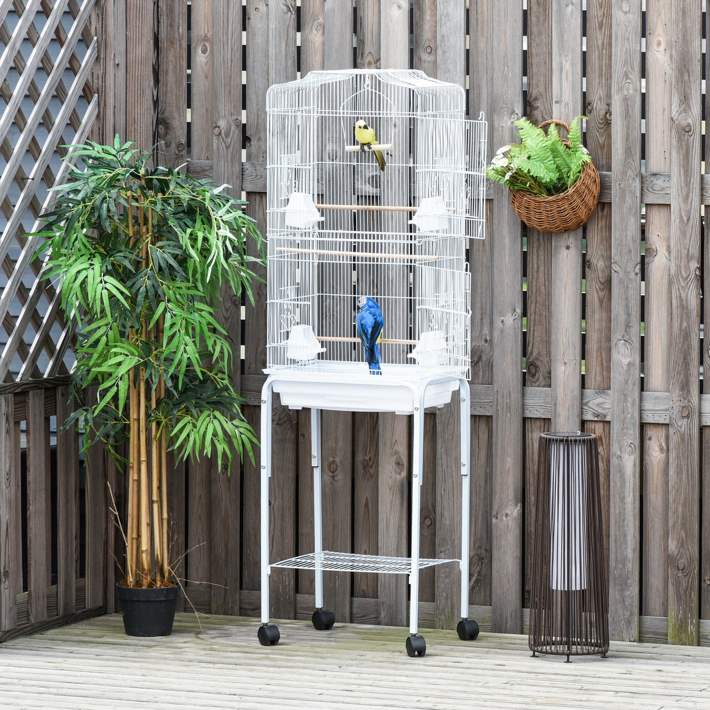 Bird Cage for Budgie Finch Canary Parakeet W/ Stand Sliding Tray White Pawhut