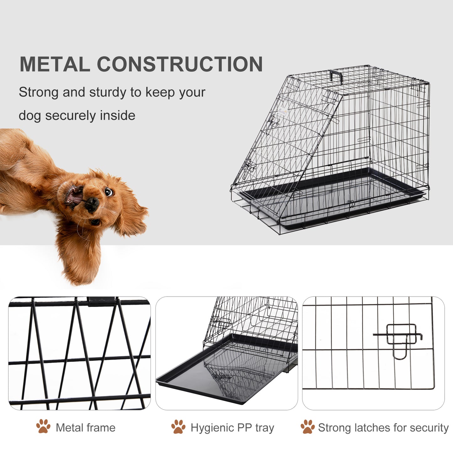 Pawhut Trapeze Collapsible Dog Pet Travel Box Cage Removable Tray 93Lx58Wx65H cm