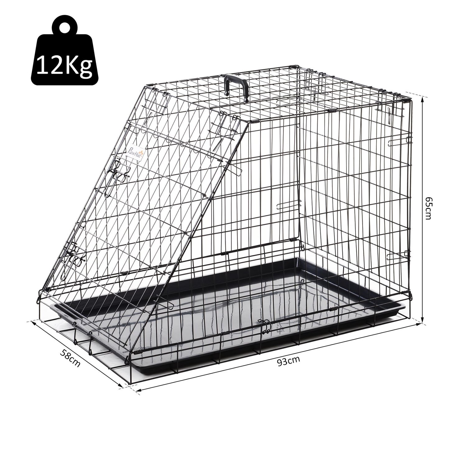 Pawhut Trapeze Collapsible Dog Pet Travel Box Cage Removable Tray 93Lx58Wx65H cm