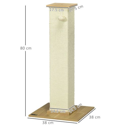 80cm Sisal Rope Scratching Post w/ Toy Ball - White